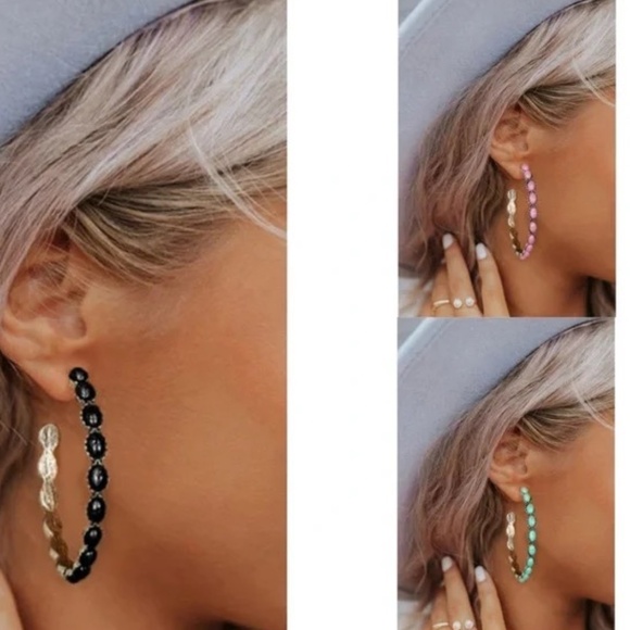 Vintage-Style Pink Gem Hoops - Picture 1 of 5